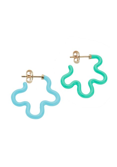 2 Tone Asymmetrical Flower Power Earrings In Iris Blue And Mint BEA BONGIASCA | GE201YGCC13